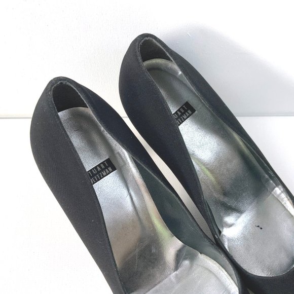 Stuart Weitzman Square Toe Black Crepe Heels Pumps  Sz 8.5 - Picture 5 of 16